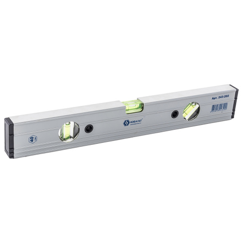 Уровень строительный КОБАЛЬТ Экстра, 400 мм, профиль 23 x59 мм, 3 глазка, точность 0,5 мм/м