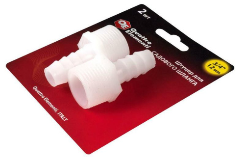 Штуцер для шланга QUATTRO ELEMENTI внеш. резьба 3/4" - "ёлочка" 12 мм, 2шт, пластик 