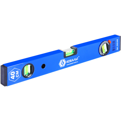 Уровень строительный КОБАЛЬТ Комфорт, МАГНИТНЫЙ 400 мм, профиль 20 x 49 мм, 3 глазка из них 1 повор