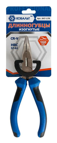 Длинногубцы КОБАЛЬТ изогнутые 160 мм, CR-V (1/6 шт.) подвес 1/6**