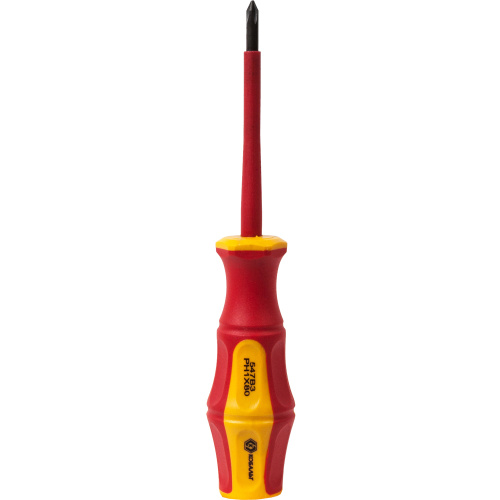 Отвертка диэлектрическая КОБАЛЬТ Ultra Grip PH-1 х 80 мм CR-V, двухкомпонентная рукоятка (1 шт.) под