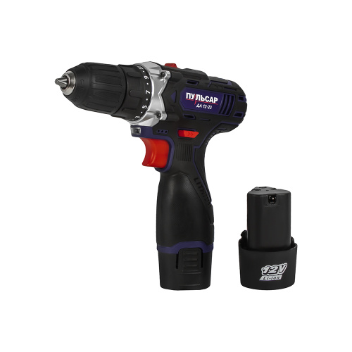 Дрель аккумуляторная ПУЛЬСАР ДА 12-23 (12В, 23Hm, Li-on, 1,5Ah, 2 акк., 1.3 кг,коробка)