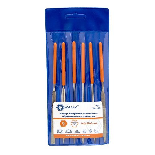 Набор надфилей КОБАЛЬТ алмазных, 140х 50х3 мм, обрезиненные рукоятки (6 шт.) чехол 1/20