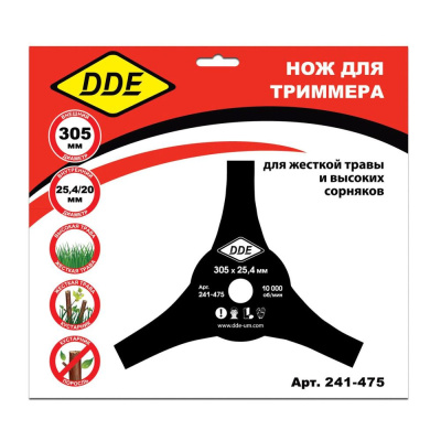 Диск для триммера DDE  AIR-CUT 3-х лопастной 305 х 25.4/20 мм (толщина = 3 мм) 