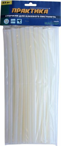 Клей для клеевого пистолета ПРАКТИКА белый, прозрачный, 11 х 300 мм, 33 шт / пакет с подвесом* Клей для клеевого пистолета ПРАКТИКА белый, прозрачный, 11 х 300 мм, 33 шт / пакет с подвесом*