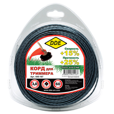 Корд триммерный в блистере DDE "Steel rod line" (крест витой армированный) 3,0 мм х 60 м, голубой/кр