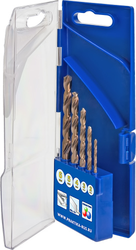Набор сверл по металлу ПРАКТИКА "Эксперт", кобальтовые, 5 шт 2,3,4,5,6 мм, ПРО кассета  Набор сверл по металлу ПРАКТИКА "Эксперт", кобальтовые, 5 шт 2,3,4,5,6 мм, ПРО кассета