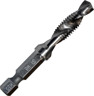 Сверло метчик ПРАКТИКА М8 шаг 1,25, длина 64 мм, хвостовик HEX 1/4', блистер  Сверло метчик ПРАКТИКА М8 шаг 1,25, длина 64 мм, хвостовик HEX 1/4', блистер