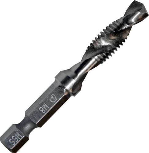 Сверло метчик ПРАКТИКА М8 шаг 1,25, длина 64 мм, хвостовик HEX 1/4', блистер  Сверло метчик ПРАКТИКА М8 шаг 1,25, длина 64 мм, хвостовик HEX 1/4', блистер