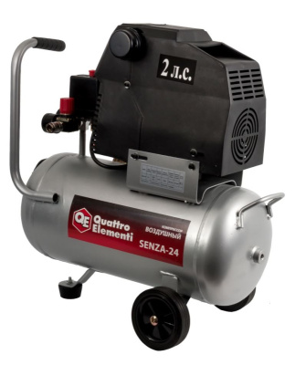 Компрессор поршневой безмасляный QUATTRO ELEMENTI SENZA-24 (200л/мин, 24л, 2л.с, 8 бар, 24кг) 