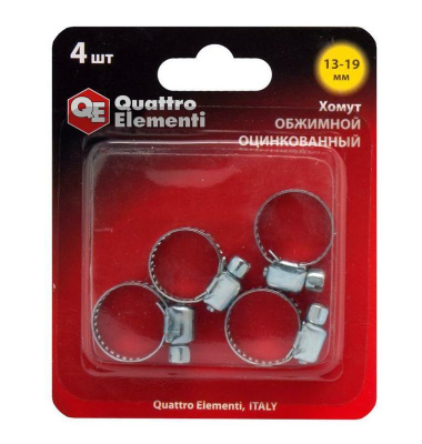 Хомут обжимной QUATTRO ELEMENTI 13-19 мм, оцинкованный, 4 шт в блистере 