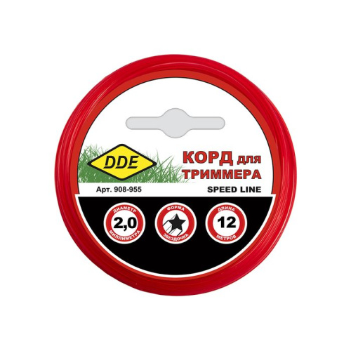 Корд триммерный в блистере DDE "Speed line" (звезда) 2,0 мм х 12 м, красный