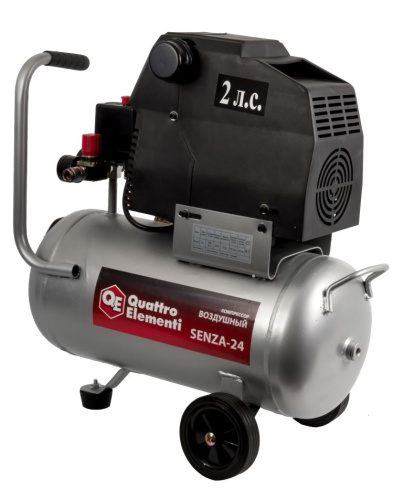 Компрессор поршневой безмасляный QUATTRO ELEMENTI SENZA-24 (200л/мин, 24л, 2л.с, 8 бар, 24кг) 