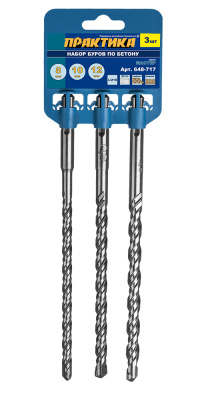 Набор буров SDS-plus ПРАКТИКА 8,10,12 х 210 мм, 3 шт "Мастер", клипса