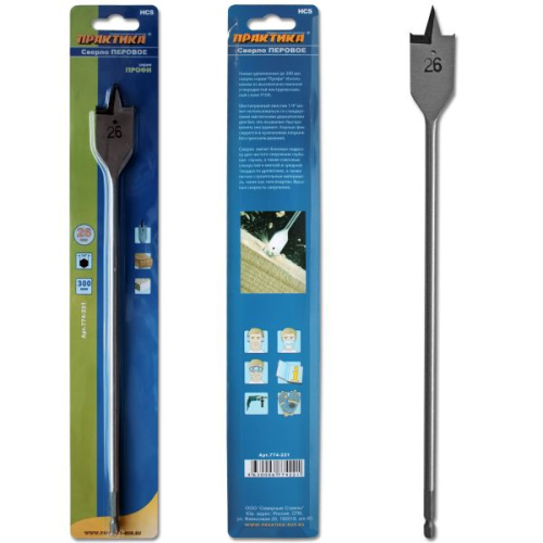 Сверло по дереву перовое ПРАКТИКА 26 х 300 мм (1шт.) блистер