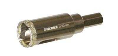 Коронка алмазная ПРАКТИКА "Профи" по керамограниту/керамике 20х70мм, пилотное сверло, (1шт) блистер