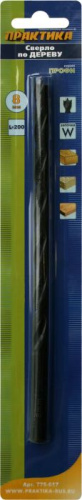Сверло по дереву ПРАКТИКА  8 х 200 мм, W-заточка, (1шт.) блистер, серия Профи