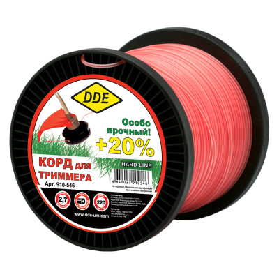Корд триммерный на катушке DDE "Hard line" (круг армированный) 2,7 мм х 220 м, серый/красный