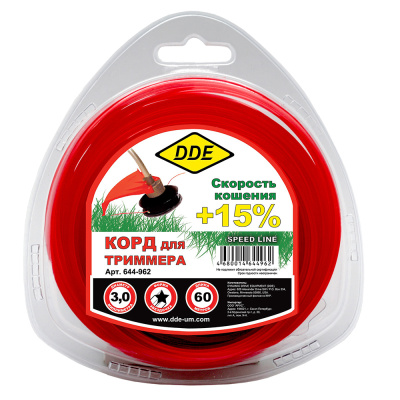 Корд триммерный в блистере DDE "Speed line" (звезда) 3,0 мм х 60 м, красный
