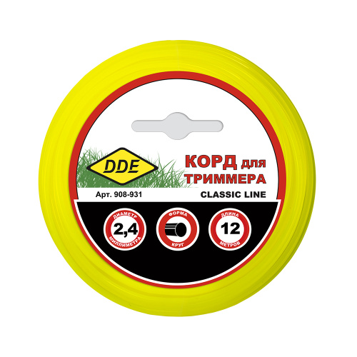 Корд триммерный в блистере DDE "Classic line" (круг) 2,4 мм х 12 м, желтый