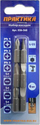 Набор бит ПРАКТИКА "Профи"  6шт PH1,2,3; LS 3 шт x 25мм, блистер*