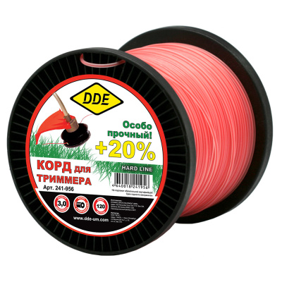 Корд триммерный на катушке DDE "Hard line" (круг армированный) 3,0 мм х 120 м, серый/красный