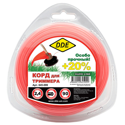 Корд триммерный в блистере DDE "Hard line" (круг армированный) 2,4 мм х 90 м, серый/красный