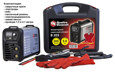Аппарат электродной сварки, инвертор QUATTRO ELEMENTI B 205 (205 А, ПВ 80%, до 5.0 мм, 5.3 кг, Диспл