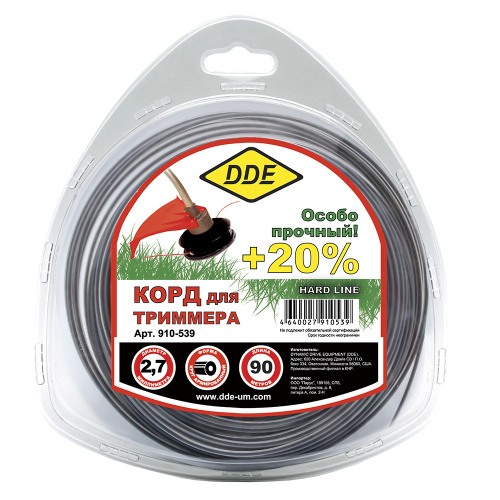 Корд триммерный в блистере DDE "Hard line" (круг армированный) 2,7 мм х 15 м, серый/красный