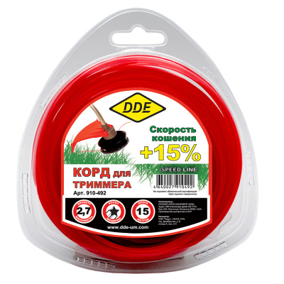 Корд триммерный в блистере DDE "Speed line" (звезда) 2,7 мм х 15 м, красный