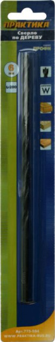 Сверло по дереву ПРАКТИКА  6 х 200 мм, W-заточка, (1шт.) блистер, серия Профи