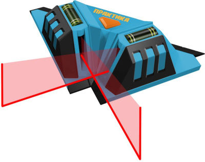 Уровень лазерный ПРАКТИКАдля укладки плитки, 2 луча под углом 90 град, видимость до 7 м