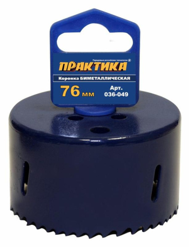Коронка биметаллическая ПРАКТИКА  76 мм (3"), (1шт), клипса										