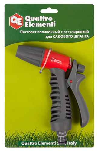 Пистолет поливочный QUATTRO ELEMENTI 1-режимный, мягкий пластик, регулировка напора