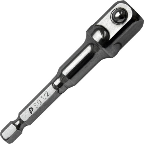 Переходник Адаптер ПРАКТИКА квадрат 1/2" для головок, длина 75 мм, хвостовик шестигранник 1/4"