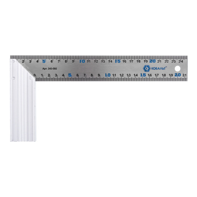 Угольник КОБАЛЬТ столярный 250 мм, нерж.сталь , алюминиевое основание 1/10