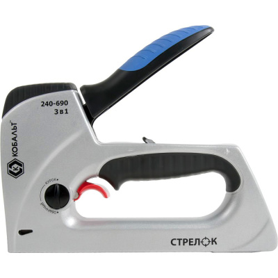 Степлер механический КОБАЛЬТ СТРЕЛОК скобы 6-14 мм, тип 53, шпильки, гвозди, регулятор удара, ALU-ко