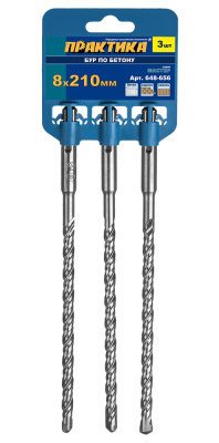Бур SDS-plus ПРАКТИКА    8 х 150/210 мм, 3 шт, серия"Мастер", клипса Бур SDS-plus ПРАКТИКА    8 х 150/210 мм, 3 шт, серия"Мастер", клипса