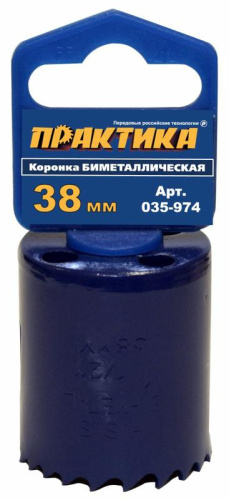 Коронка биметаллическая ПРАКТИКА  38 мм (1 1/2"), (1шт), клипса Коронка биметаллическая ПРАКТИКА  38 мм (1 1/2"), (1шт), клипса