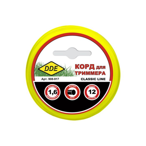 Корд триммерный в блистере DDE "Classic line" (круг) 1,6 мм х 12 м, желтый