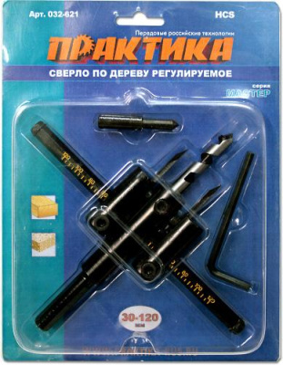 Сверло по дереву регулируемое ПРАКТИКА 30-120 мм, (балеринка), серия Мастер Сверло по дереву регулируемое ПРАКТИКА 30-120 мм, (балеринка), серия Мастер