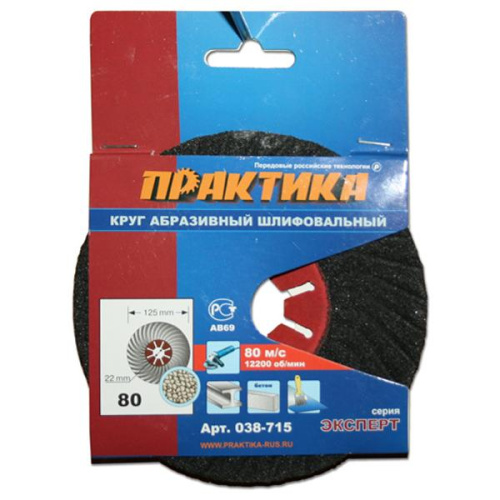 Круг абразивный торцевой ПРАКТИКА 125 х 22 мм Р 80 (1 шт)  картонный подвес Круг абразивный торцевой ПРАКТИКА 125 х 22 мм Р 80 (1 шт)  картонный подвес